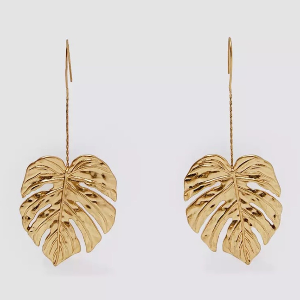 Zara | gold tone leaf earrings